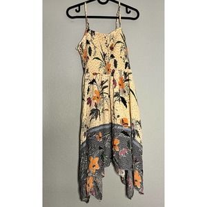 ANGIE Smocked Floral Asymmetric Dress Size Small